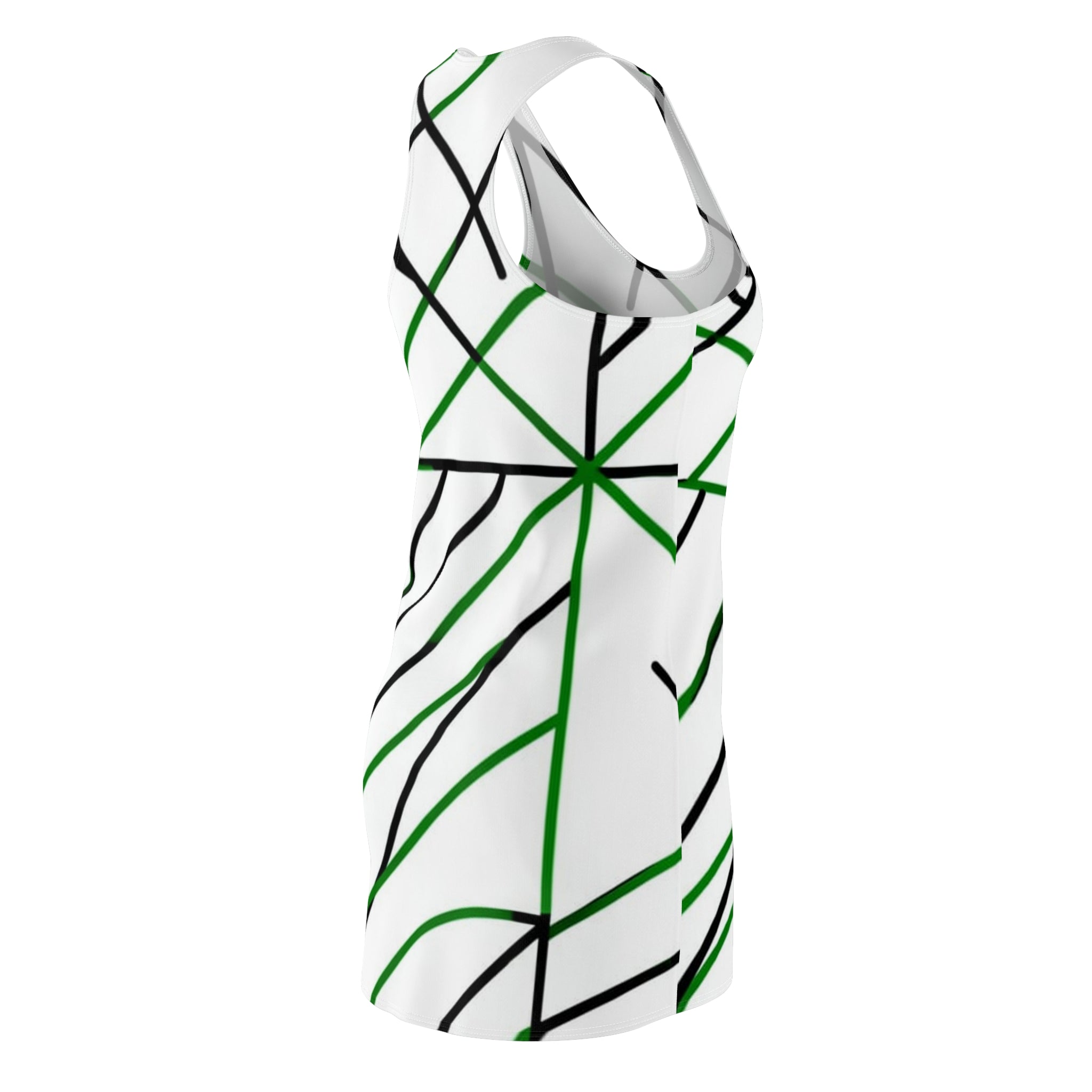 Racerback Dress — Minimal Green & Black Line Pattern