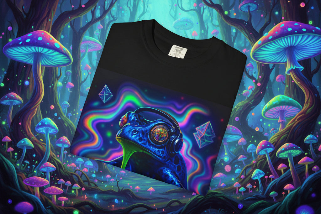 Psychedelic Toad Graphic T-Shirt — 'I heart  DJ Dartfrog' Neon Rave Tee