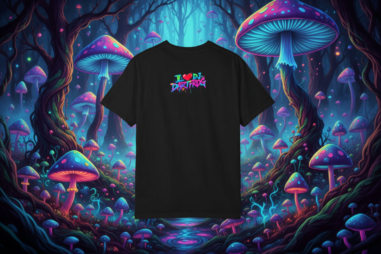 Psychedelic Toad Graphic T-Shirt — 'I heart  DJ Dartfrog' Neon Rave Tee