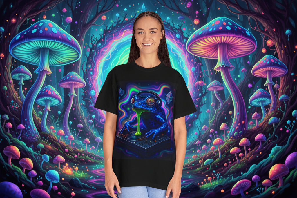 Psychedelic Toad Graphic T-Shirt — 'I heart  DJ Dartfrog' Neon Rave Tee