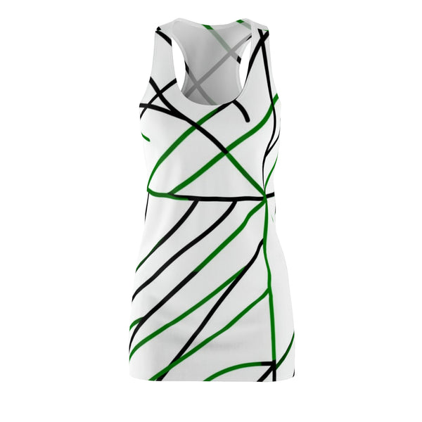 Racerback Dress — Minimal Green & Black Line Pattern