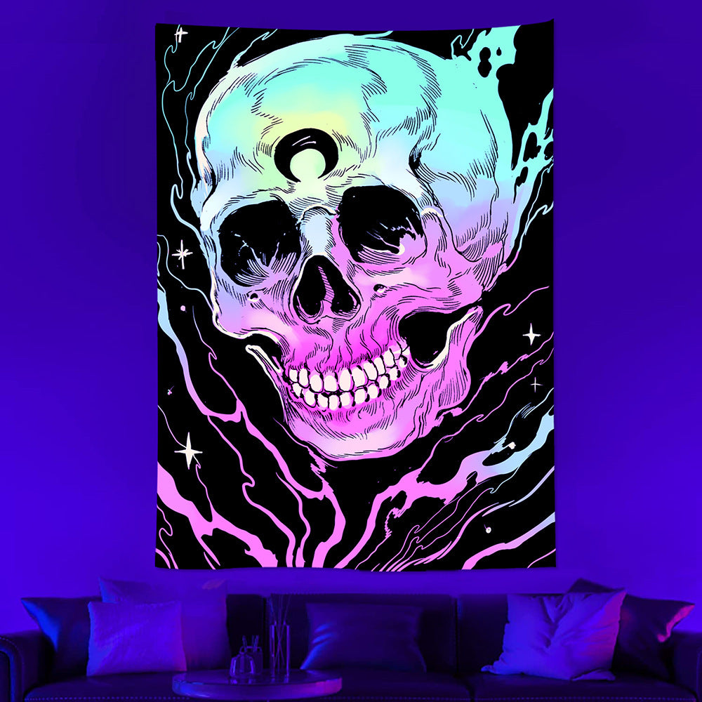 Skull Neon Tapestry Background Fabric