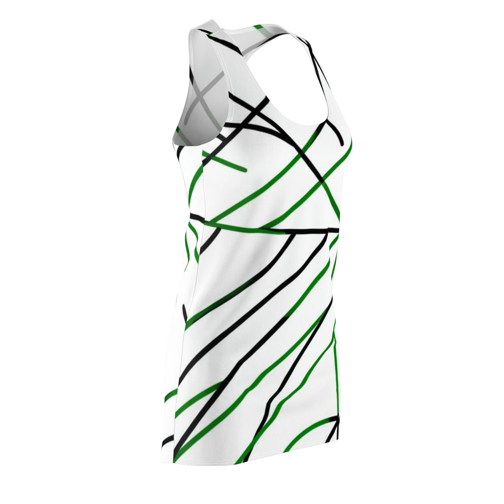Racerback Dress — Minimal Green & Black Line Pattern