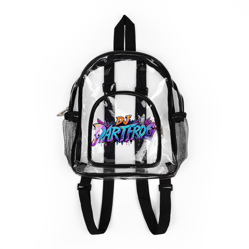 Clear Stadium Backpack — Transparent School & Event Bag with DJ Dartfrog Logo
