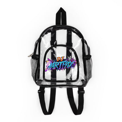 Clear Stadium Backpack — Transparent School & Event Bag with DJ Dartfrog Logo