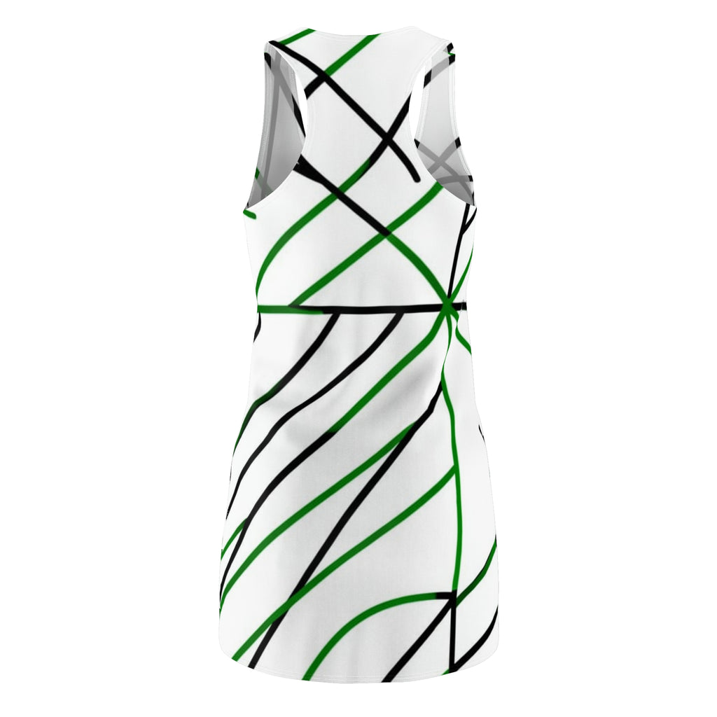 Racerback Dress — Minimal Green & Black Line Pattern