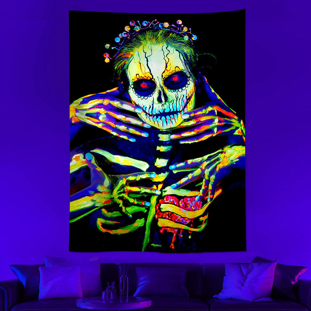 Skull Neon Tapestry Background Fabric