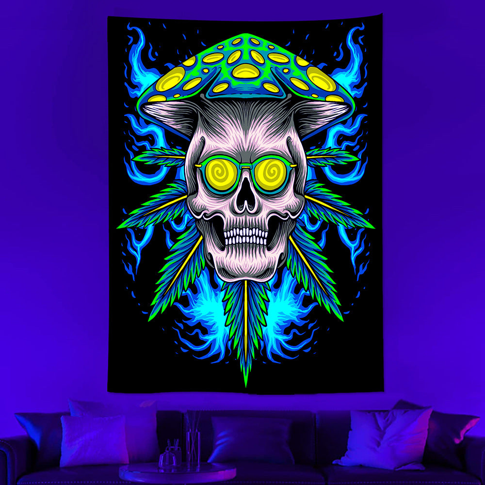 Skull Neon Tapestry Background Fabric